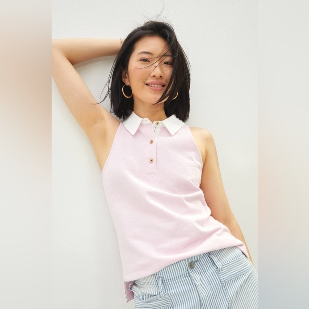 Maeve Rigby Polo Tank Pink Sleeveless Collared Top